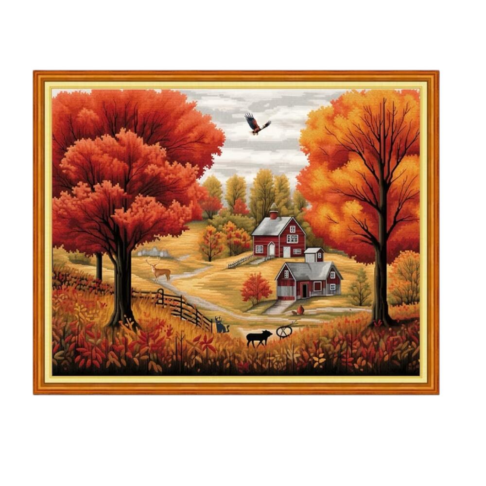 NWT Cross Stitch Kit for Beginners Adult DIY Needlepoint Autumn Scenery 16" x20"